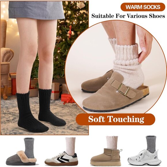 Merino Wool Boot Socks Thermal Winter Warm Thick Cozy Hiking Socks for Men Women - Picture 4 of 6